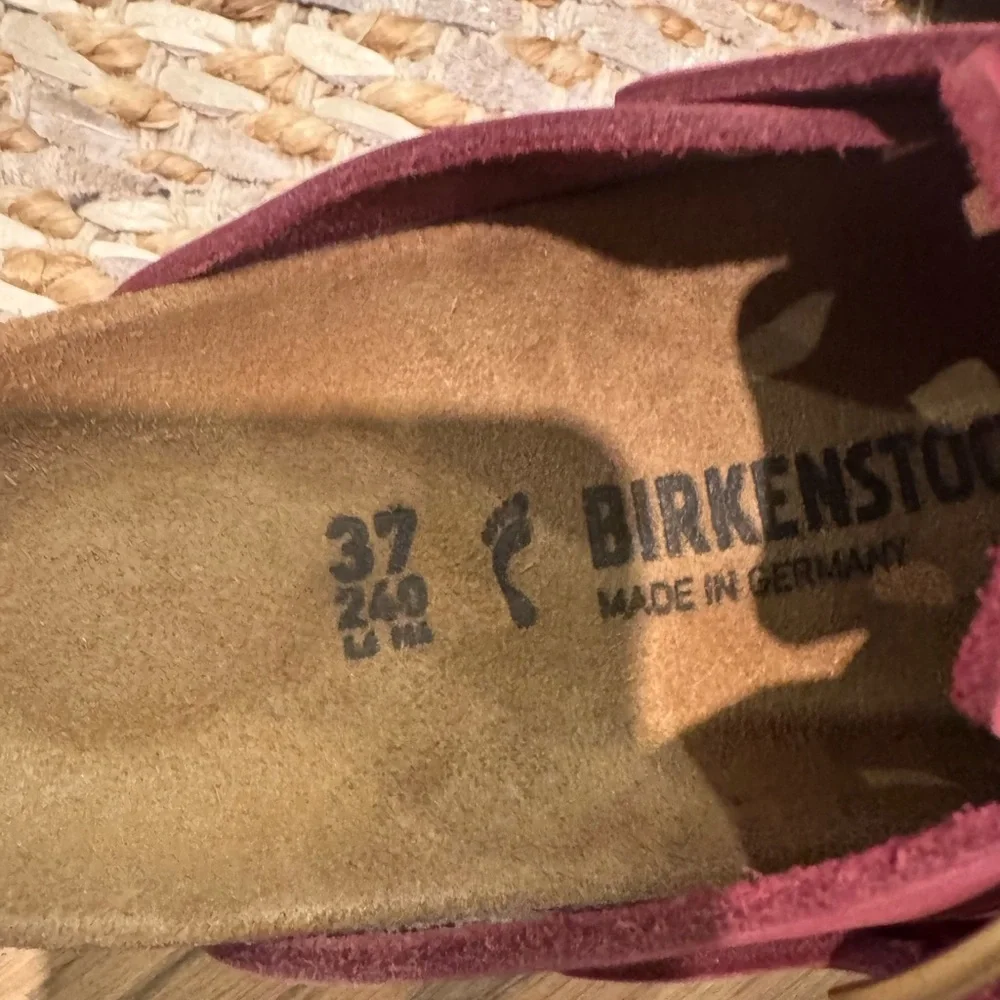 Birkenstock Maroon Suede Boston Clogs with Gold Buckle - Picture 3 of 6